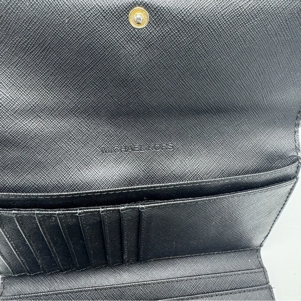 Michael Kors Jet Set Travel Crossgrain Leather Tri-Fold Wallet Black - Picture 6 of 9